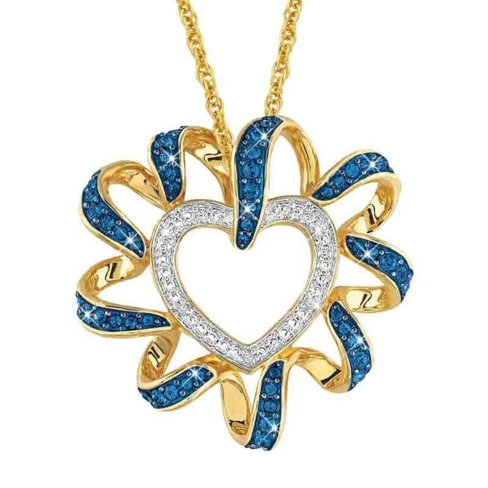 Danbudy Mint Birthstone Beauty Diamond Heart Pendant - 18" 24k GP Chain - Picture 5 of 5